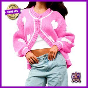 Chunky Knit Heart Cardigan Oversized Y2K Cute Button Down Sweater Coat